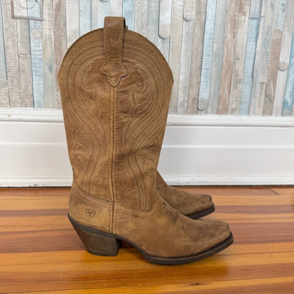 Ariat 9 Lively Western Boot Cowboy Cowgirl Leather Heeled Pull On Tan Leather - Picture 7 of 10